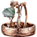 Sterling Silber mit Rose Gold plattiert Moos Achat Tropfen Form Paar Ringe