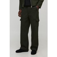 Pantalón Holgado Efecto Lana Con Cintura Fija, Verde