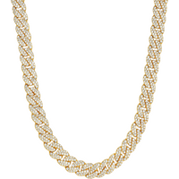 Sterling Silver with Yellow Gold Plated Iced Out Cuban Link Chain for Men 8mm
