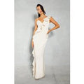 Womens Premium Satin Frill Edge Split Leg Maxi Dress - champagne - 8, Champagne