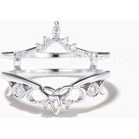 Mixed Cut Moissanite Diamond Band Double Curved Celtic Knot Ring Enhancer