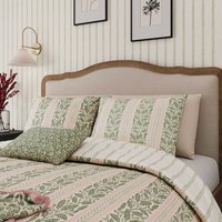 Helena Springfield Harvest Moon Oak Stripe Single Duvet Cover SET, Green/Pink