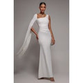 Goddiva One Shoulder Cape Sleeve Maxi Dress - White