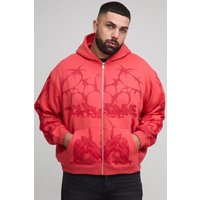 Plus Oversized Boxy Worldwide Print Hoodie, Rojo