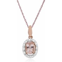 Classic Oval Morganite & Diamond Halo Pendant in 9ct Rose Gold