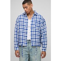 Sobrecamisa Oversize De Tejido Bouclé Con Estampado De Cuadros Y Bajo Elástico, Azul