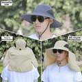 Fashion Cloth Men Sun Hat Big Brim Removable Shawl Women Visor Cap Ultraviolet-proof With Lanyard Summer Bucket Hat Women