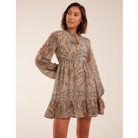 Paisley Tassel Front Mini Dress - 12 / Light Blue