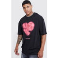 Oversize T-Shirt mit Marmor-Print Herz - Schwarz - L, Schwarz