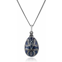 Art Nouveau Style Pear Blue Topaz Egg Pendant