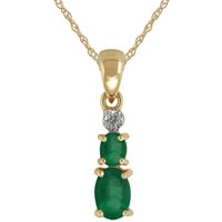 Classic two Oval Emerald & Diamond Pendant in 9ct Yellow Gold