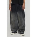 Super Baggy Extreme Washed Laser Printed Denim Jeans, Negro