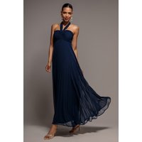 Goddiva Sleeveless Pleated Chiffon Multiway Scarf Maxi Dress - Navy Blue