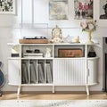 Large Round Record Player Stand with Charging Station & luted Panel, White Century ern Turntable Cabinet with Vinyl Storage, Arc