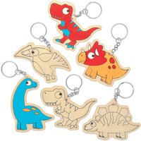 Dinosaur Wooden Keyrings (Pack of 10) Wood Craft Kits For Kids