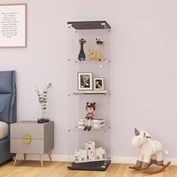 Glass Display Cabinet 4-Shelf with Door and Lock Curio Cabinets Upgraded Quick-Install Style Tempered Glass Floor Standing Book