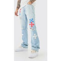 Vaqueros De Campana Ajustados Sin Tratar Con Apliques En Azul Hielo, Azul