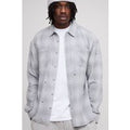 Tall Oversized Distressed Hardware Detail Flannel Check Shirt, Gris