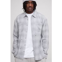 Tall Oversized Distressed Hardware Detail Flannel Check Shirt, Gris