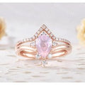 0.8 Carat Rose Gold Rose Quartz Engagement Ring Set Diamond Matching Band