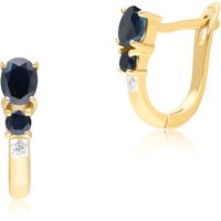 Classic Oval Sapphire & Diamond Hoop Earrings in 9ct Yellow Gold