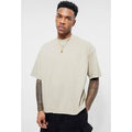 Camiseta Oversize Recta Con Cuello Extendido, Beige