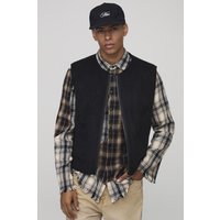 Boxy Fit Reversible Borg & Suede Gilet, Negro