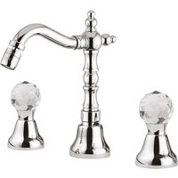 Luxus Waschtisch Armatur mit Swarovski Kristallglas Silber H. 20 cm - Luxus Waschbecken 3-Loch-Armatur