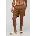 Bañador Regular De Largo Medio Liso, Brown