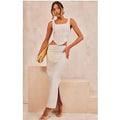 Stone Linen Look Low Rise Midaxi Skirt