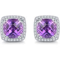 5.0ct Natural Amethyst Sterling Silver Zirconia Square Studs Earrings 8mm