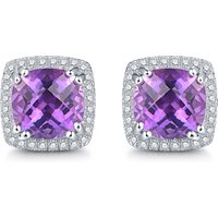 5.0ct Natural Amethyst Sterling Silver Zirconia Square Studs Earrings 8mm