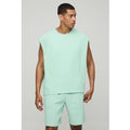 Top Sin Mangas Oversize Recto Plisado Con Mangas Casquillo, Verde