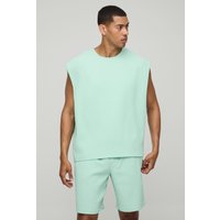 Top Sin Mangas Oversize Recto Plisado Con Mangas Casquillo, Verde