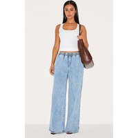 Petite Light Blue Wash Elasticated Wide Leg Jeans