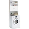 Waschmaschinenschrank 185x63x20cm kompakt 3 Böden Magnettüren Weiß