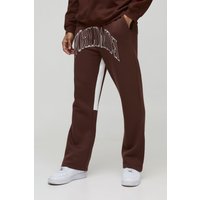 Pantaloni tuta Worldwide con cuciture a contrasto, ricami e inserti, Brown