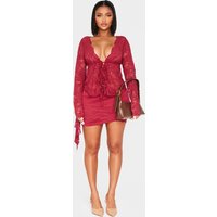 Shape Red Drape Lace Side Mini Skirt