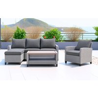 Stockholm Rattan Grey 4 Seater Garden Chaise Lounge Set with Armchair