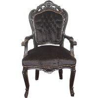 Casa Padrino Barock Esszimmer Stuhl Schwarz / Schwarz mit Armlehnen - Antik Stil