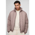 Oversized Vertical Panelled Hooded Puffer Jacket, Beige