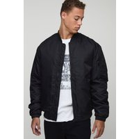 Tall Regular Fit Padded Nylon Panelled Bomber Jacket In Black, Negro