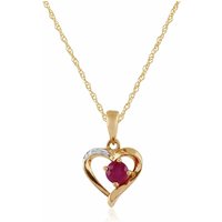 Classic Round Ruby & Diamond Heart Pendant in 9ct Yellow Gold