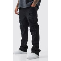 Vaqueros Plus Pitillo Rotos Con Pernera Plisada, Negro