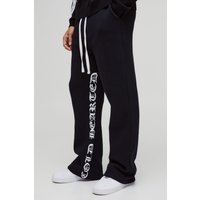 Pantalón Deportivo Holgado De Campana Con Estampado Gótico Y Refuerzos, Negro