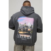 Plus Oversized Colorado Washed Location Print Hoodie, Negro