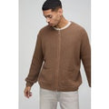 Cárdigan Regular De Punto Y Canalé Sin Cuello Con Cremallera, Beige