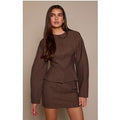 Chocolate Pinstripe Tailored Woven Boxy Balloon Sleeve Blazer