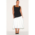 Plus Monochrome Contrast Pleated Hem Square Neck Midaxi Dress