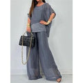 Women's Chiffon Summer Set Short-sleeved Round Neck Fashionable Sequin Splicing Trousers Casual Loose Sets For Women 2 Pieces